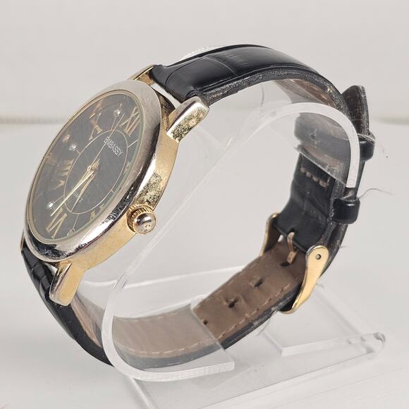 Embassy Quartz Watch Black Roman Dial Gold Tone Case 36.6mm Leather Band - Picture 6 of 14